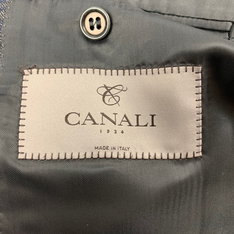 CANALI Size 34 Grey & Navy Plaid Wool Single Breasted Sport Coat