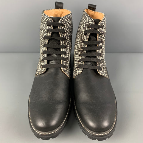 XICARU Taille 12 Bottes à lacets en tissu mélangé noir et blanc