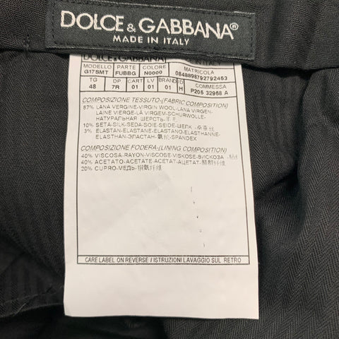 DOLCE & GABBANA Chest Size 38 Black White Solid Wool Blend Peak Lapel Suit