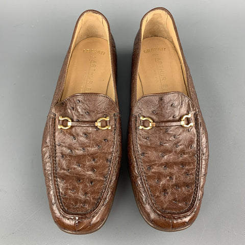 GRAVATI Talla 7.5 Mocasines Horsebit de piel de avestruz marrón