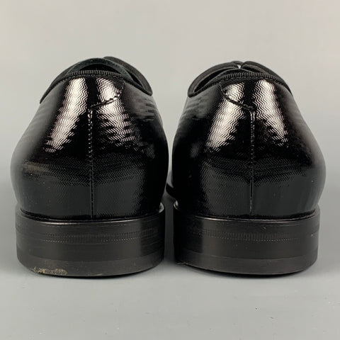GIORGIO ARMANI Size 10 Black Herringbone Leather Lace Up Shoes