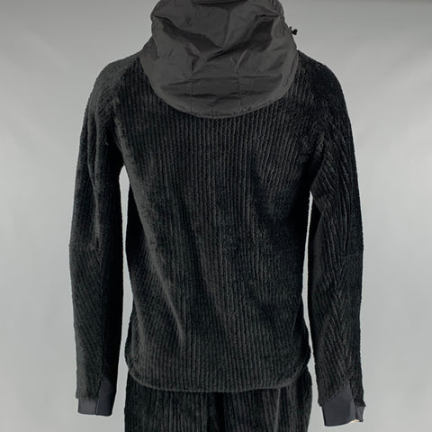 MONCLER Size L Black Corduroy Polyester Elastane Hooded Sweatshirt