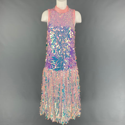 NEUBYRNE Vestido Selena de corte A con lentejuelas de seda rosa talla S