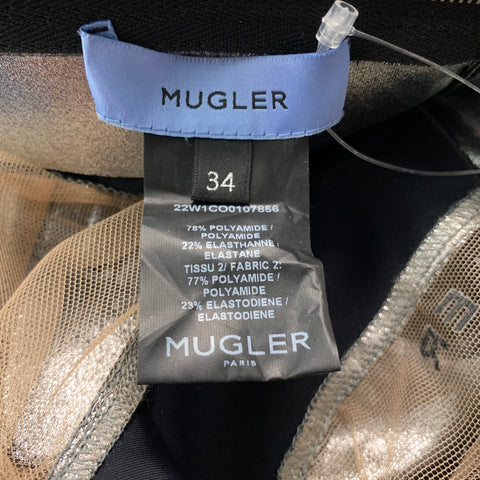 MUGLER Size 2 Silver Nude Mixed Fabrics Polyamide Mesh Jumpsuits