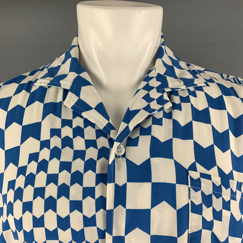 RHUDE Taille XS Chemise à manches courtes en rayonne à carreaux bleu blanc