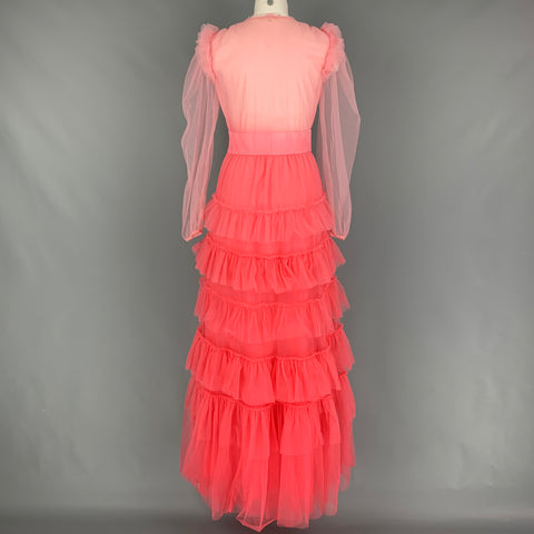 LOVESHACKFANCY Taille 4 Robe longue à volants en nylon rose ombré