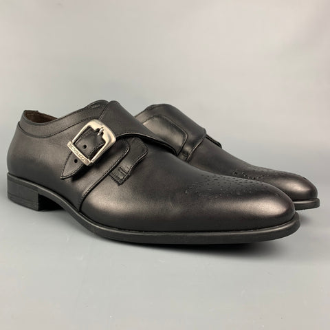 BRUNO MAGLI Size 8 Black Perforated Leather Monk Strap Loafers