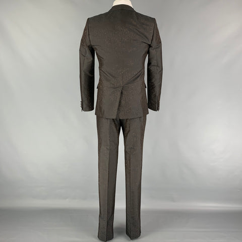 DOLCE & GABBANA Size 36 Regular Brown Geometric Polyester Silk Blend 3 Piece Suit