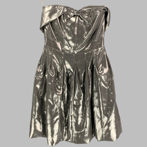 KAREN MILLEN Size 4 Silver Viscose Blend Metallic Strapless Dress