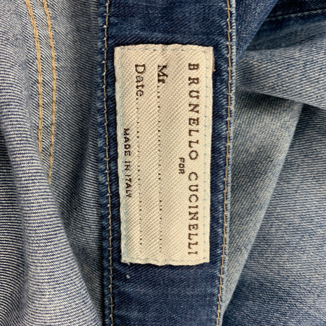 BRUNELLO CUCINELLI Size 34 Blue Washed Cotton Button Fly Jeans