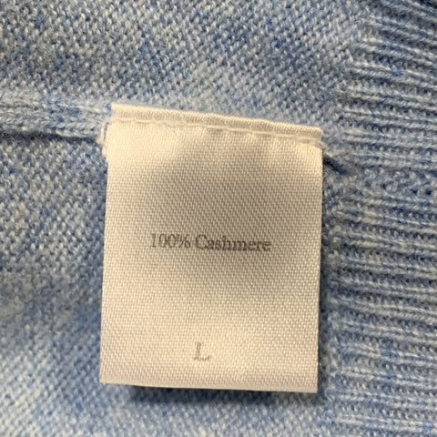 N. PEAL Size L Light Blue Knitted Cashmere V-Neck Pullover Sweater