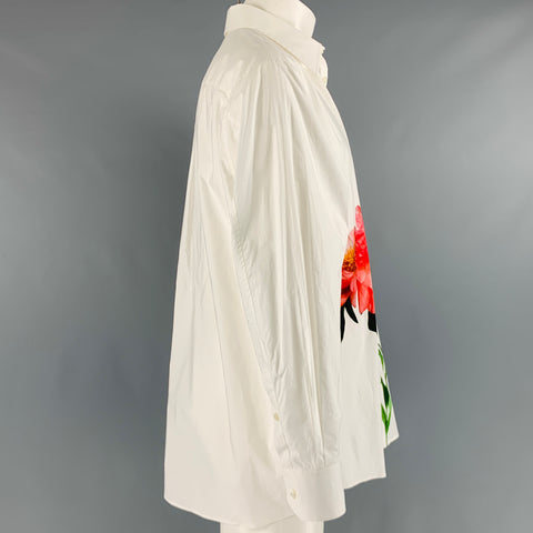 VALENTINO Size S White Floral Cotton Button Up Long Sleeve Shirt