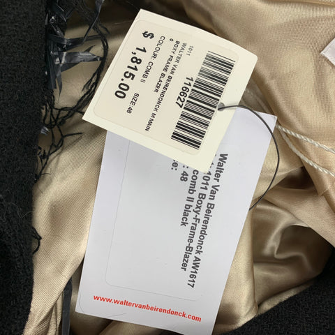 WALTER VAN BEIRENDONCK FW 16 Size 38 Black Metallic Textured Wool Boxy Frame Blazer