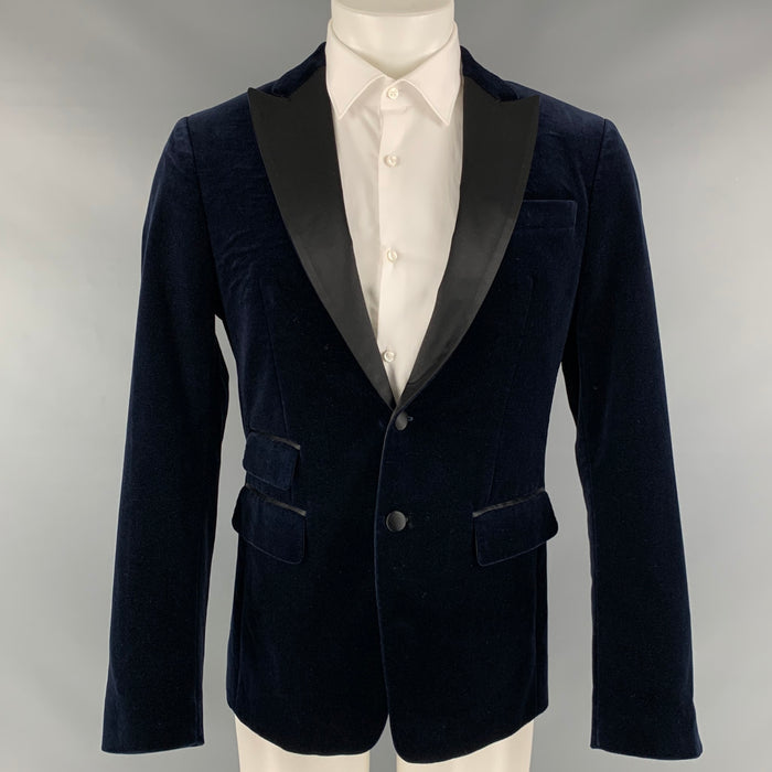 DSQUARED2 Size 40 Navy Black Velvet Cotton  Elastane Sport Coat