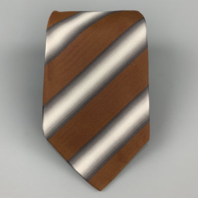 PRADA Brown & Silver Striped Silk Tie