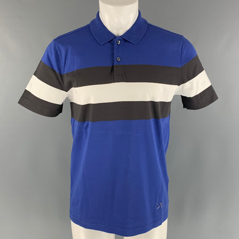 LOUIS VUITTON Size M Blue Black & White Stripe Cotton Buttoned Polo