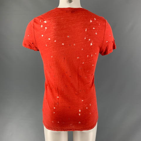 IRO Size XS Red Distressed Linen Crew-Neck T-shirt