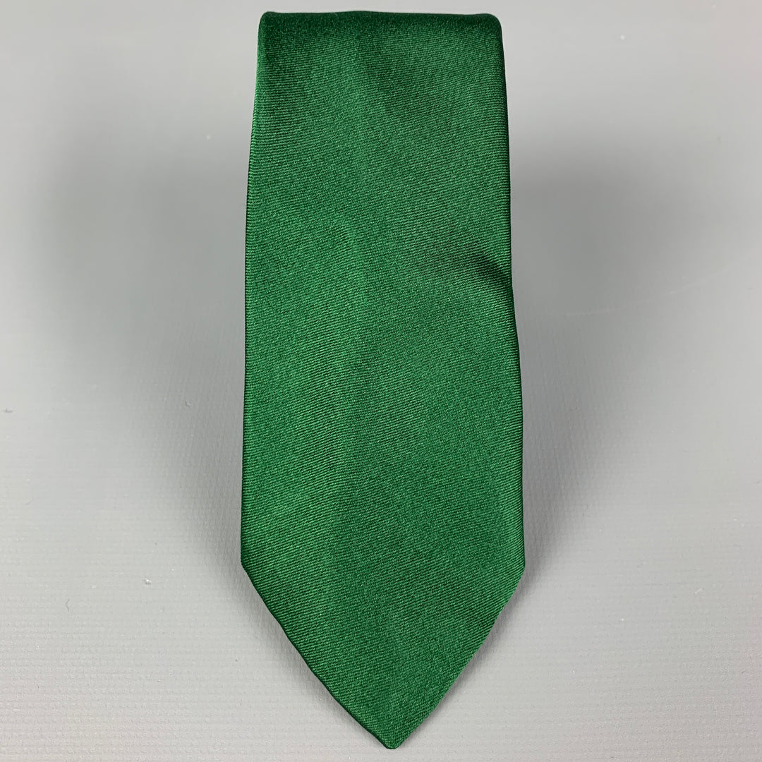 DRIES VAN NOTEN Dark Green Beige Color Block Silk Tie