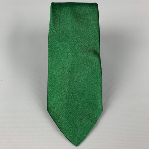 DRIES VAN NOTEN Dark Green Beige Color Block Silk Tie