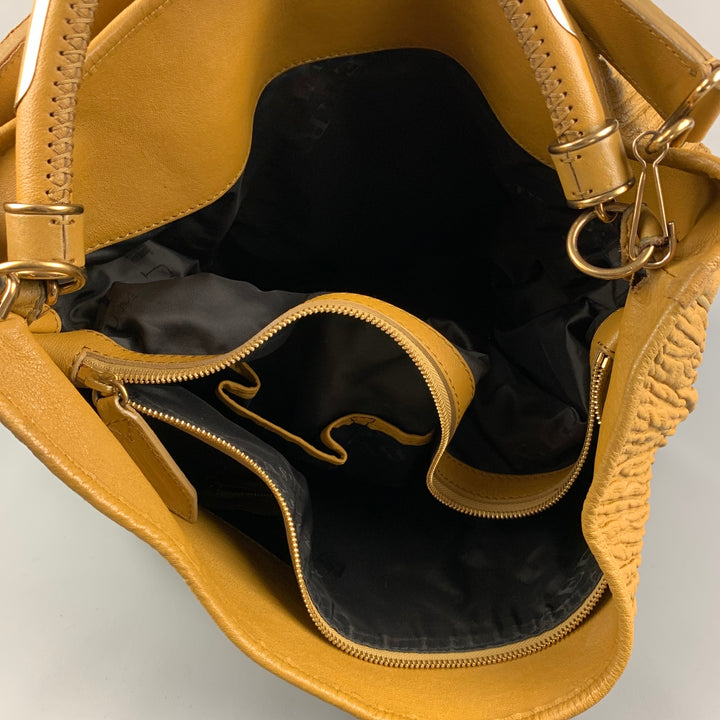BURBERRY PRORSUM Mustard Ruched Leather Tote Handbag