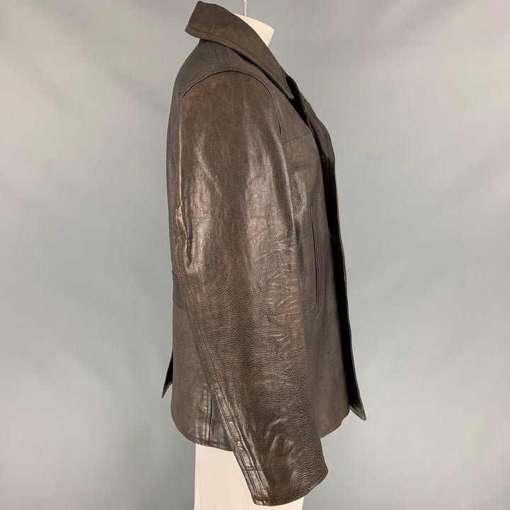 RRL by RALPH LAUREN Size XL Brown Leather Double Breasted Peacoat