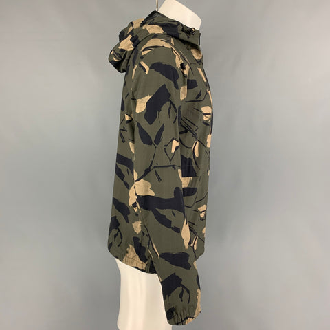 THEORY Size M Olive Black Khaki Camo Nylon Windbreaker Jacket