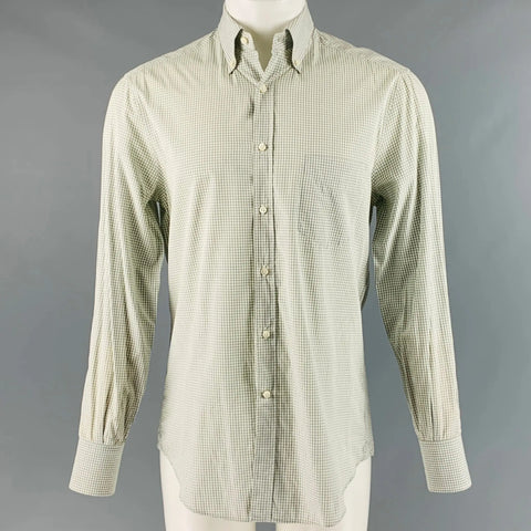 BRUNELLO CUCINELLI Size M Green Checkered Cotton Dress Shirt BRUNELLO CUCINELLI