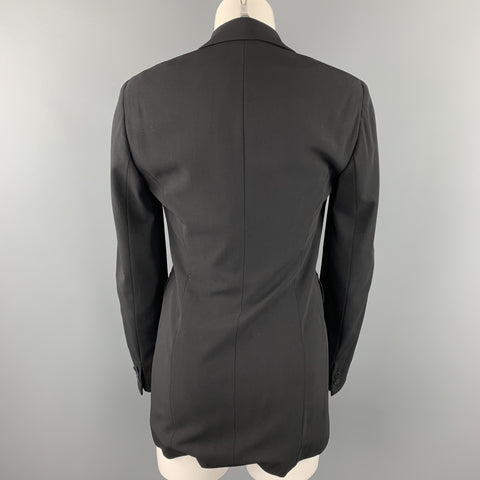 DONNA KARAN Size 2 Black Gabardine Wool Blend Jacket Blazer