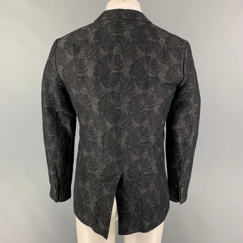 ALLSAINTS Size 36 Charcoal Grey Print Linen Cotton Sport Coat