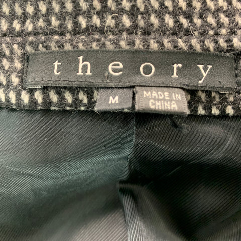 THEORY Size M Black Grey Woven Wool Cashmere Peak Lapel Coat