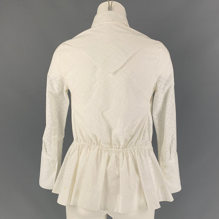 ALAIA Talla 4 Blusa perforada con corte láser de algodón / poliéster blanco