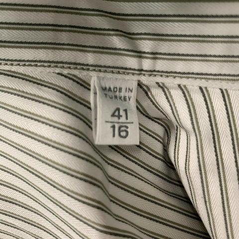 ERMENEGILDO ZEGNA Size L White Stripe Cotton Button Down Long Sleeve Shirt
