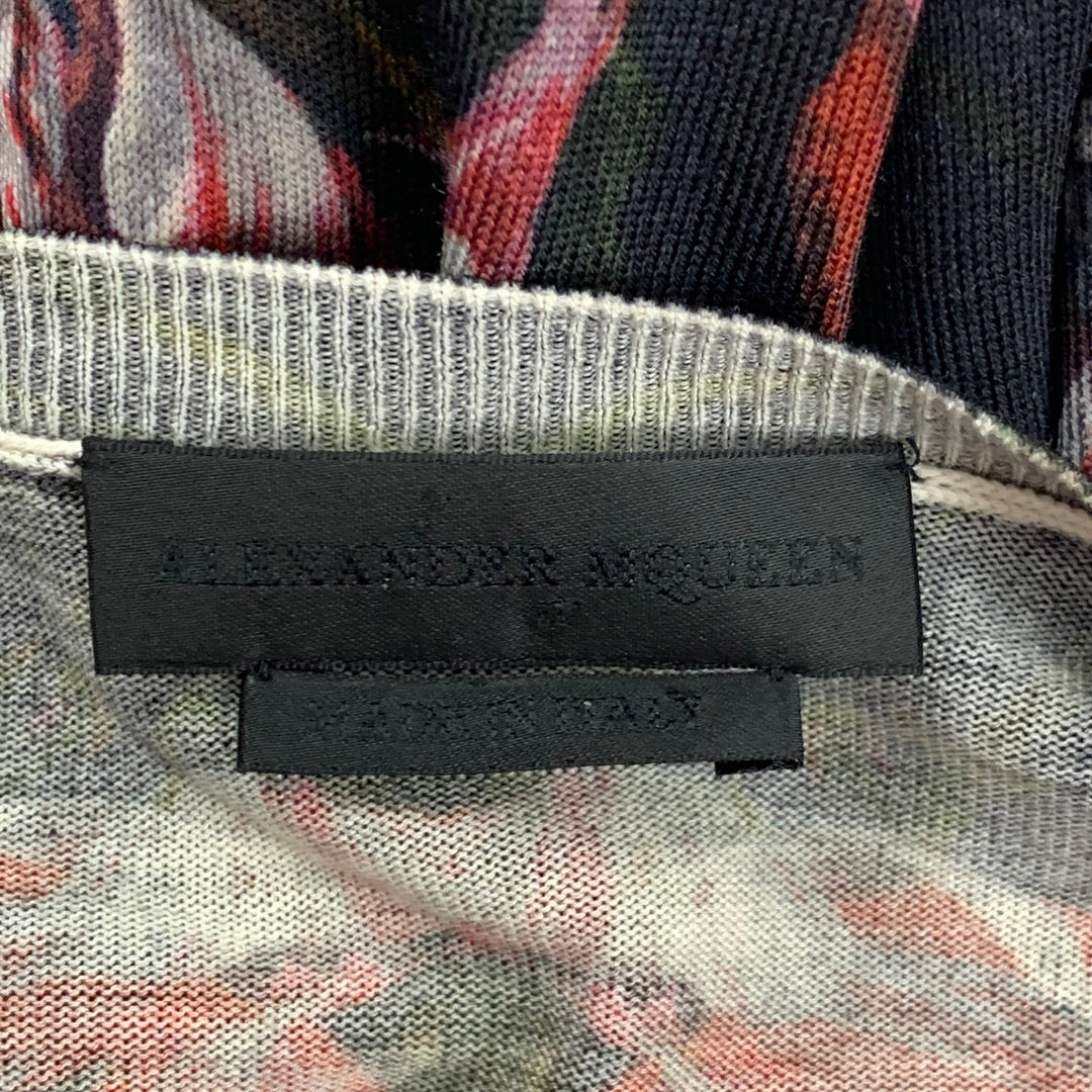 ALEXANDER MCQUEEN Size S Black Red Floral Wool V-Neck Pullover