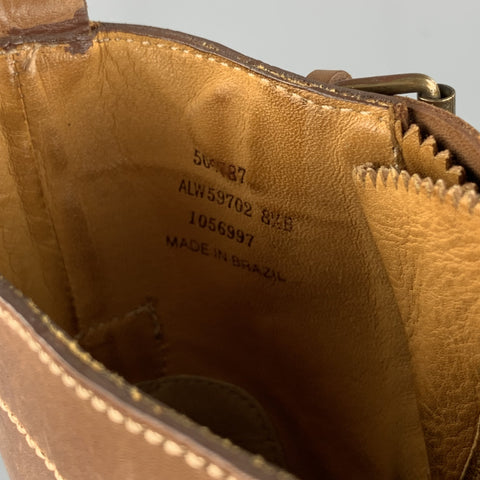RALPH LAUREN Talla 8.5 Botas con doble hebilla a media pantorrilla de cuero color canela
