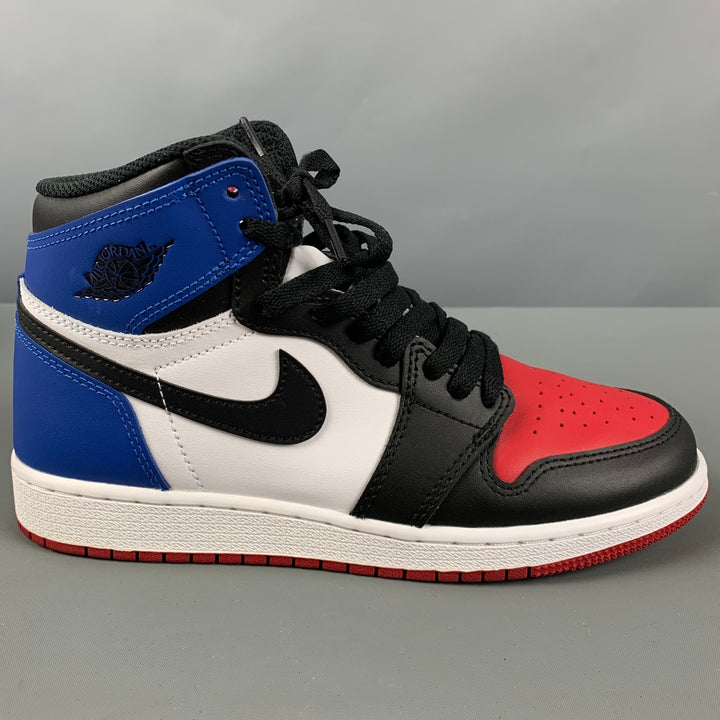 NIKE Size 6 Black Red & Blue Color Block Leather High Top Sneakers