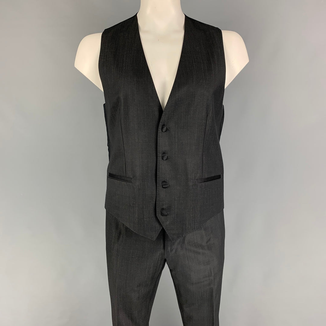 DOLCE & GABBANA Size 42 Regular Charcoal Black Wool Blend Vest Suit
