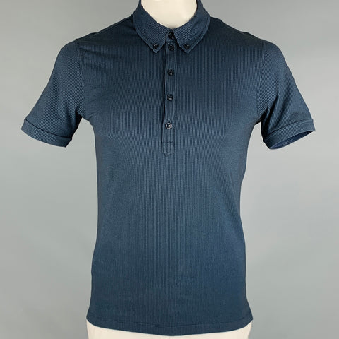 ARMANI COLLEZIONI Size XL Black Blue Nailhead Cotton Blend Long Placket Polo
