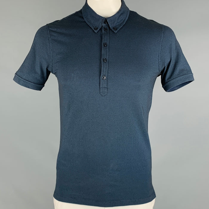 ARMANI COLLEZIONI Size XL Black Blue Nailhead Cotton Blend Long Placket Polo
