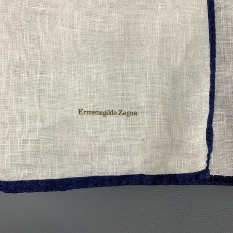 ERMENEGILDO ZEGNA Cream Navy Linen Pocket Square