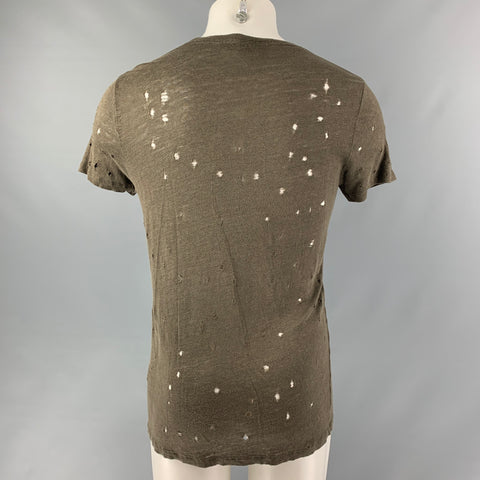 IRO Size S Dark Gray Distressed Linen Crew-Neck T-shirt