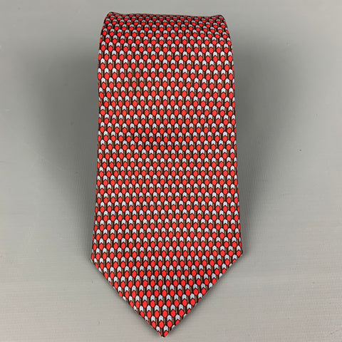 YVES SAINT LAURENT Red Blue Print Silk Tie