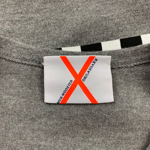 NICK WOOSTER x PAUL & SHARK Size M Grey Checkered Cotton Crew-Neck Long Sleeve T-shirt