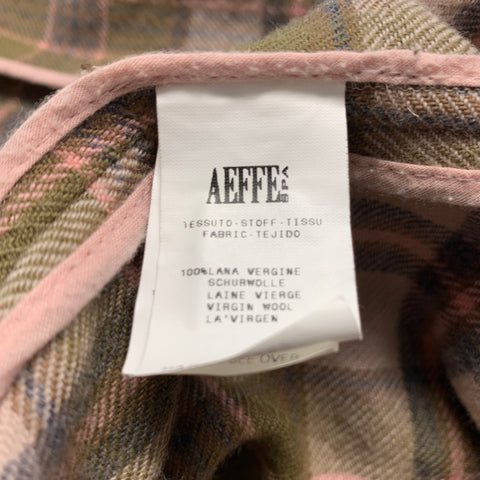 MOSCHINO Size 12 Pink Olive Wool Plaid Raw edge Jacket