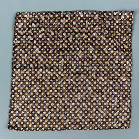 STEFANO RICCI Brown Gold Dots Silk Pocket Square
