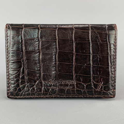 Portefeuille porte-cartes en cuir avec panneau en relief alligator SAGEBROWN