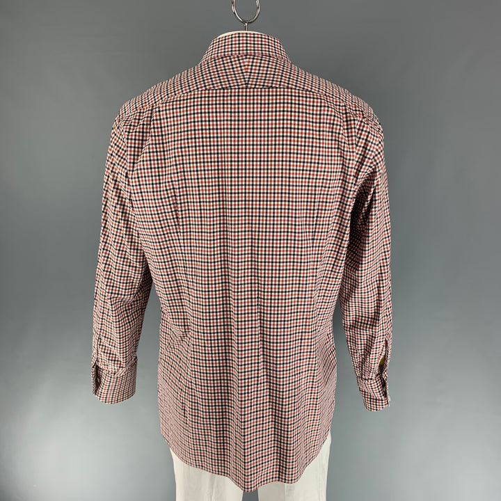 TOM FORD Size XL Red Black & White Checkered Cotton Long Sleeve Shirt