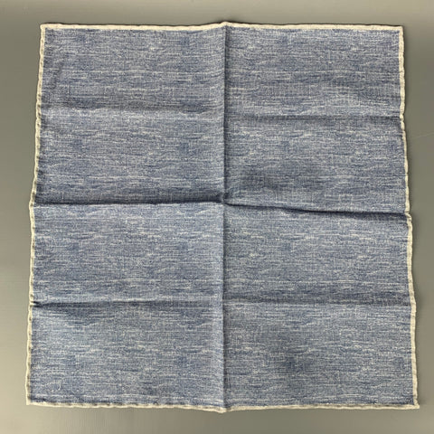 BRUNELLO CUCINELLI Blue & Grey Reversible Silk / Cotton Pocket Square