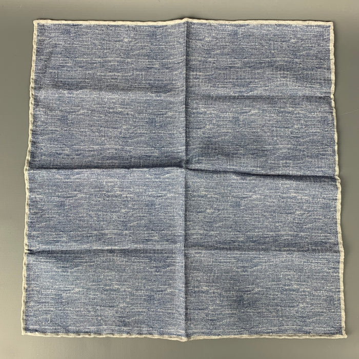 BRUNELLO CUCINELLI Blue & Grey Reversible Silk / Cotton Pocket Square