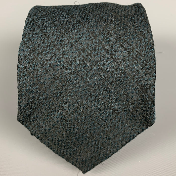 ETRO Green Black Textured Silk Tie