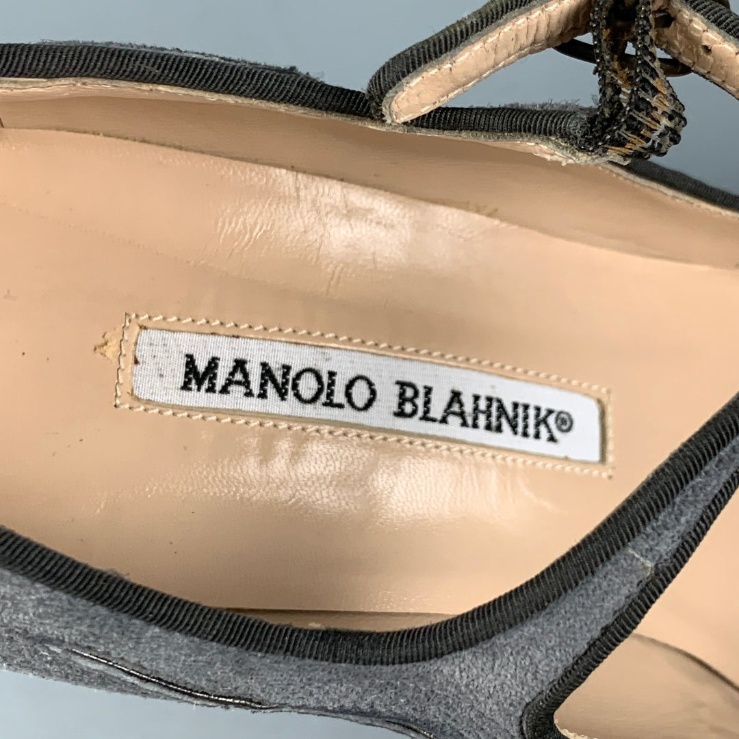 MANOLO BLAHNIK Size 7 Gray Suede Mary Jane Pumps